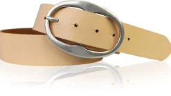 BARREL 2: Damen Ledergürtel 4 cm mit großer ovaler Gürtelschnalle in altsilber