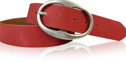 BARREL 2: Damen Ledergürtel 4 cm mit großer ovaler Gürtelschnalle in altsilber