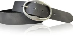 BARREL 2: Damen Ledergürtel 4 cm mit großer ovaler Gürtelschnalle in altsilber