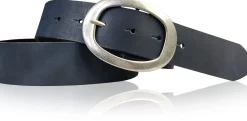 Basic Ledergürtel mit silberfarbiger ovaler Gürtelschnalle 4 cm
