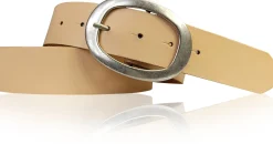 Basic Ledergürtel mit silberfarbiger ovaler Gürtelschnalle 4 cm