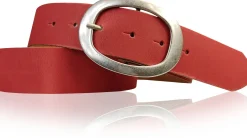 Basic Ledergürtel mit silberfarbiger ovaler Gürtelschnalle 4 cm