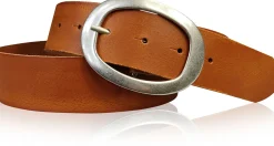 Basic Ledergürtel mit silberfarbiger ovaler Gürtelschnalle 4 cm