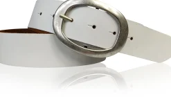 Basic Ledergürtel mit silberfarbiger ovaler Gürtelschnalle 4 cm