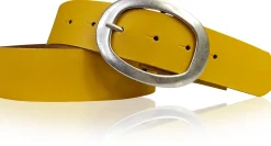 Basic Ledergürtel mit silberfarbiger ovaler Gürtelschnalle 4 cm