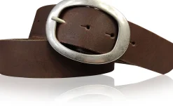 Basic Ledergürtel mit silberfarbiger ovaler Gürtelschnalle 4 cm