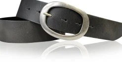 Basic Ledergürtel mit silberfarbiger ovaler Gürtelschnalle 4 cm