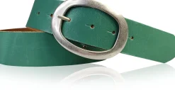 Basic Ledergürtel mit silberfarbiger ovaler Gürtelschnalle 4 cm