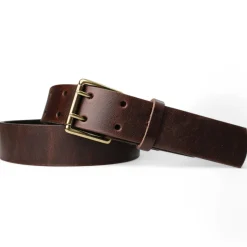 Best Patina® Doppeldorngürtel 4 cm, Sattlerleder, massive Messingschnalle