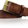 Best Patina® hochwertiger 4 cm Vintage Ledergürtel, massive Messingschnalle (raw)