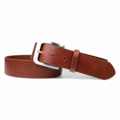 Best Patina® hochwertiger 4 cm Vintage Ledergürtel, massive Edelstahlschnalle silbern