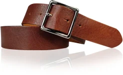 Best Patina® hochwertiger 4 cm Ledergürtel, Sattlerleder, quadratische Messingschnalle verchromt