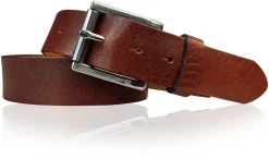 Best Patina® hochwertiger 4 cm Ledergürtel, Sattlerleder, massive silberne Edelstahl Rollschnalle