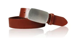 Best Patina® hochwertiger Herrengürtel, massive, silberne Edelstahlschnalle, pflanzlich gegerbtes Sattlerleder