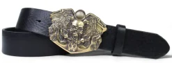 Best Patina® hochwertiger Ledergürtel 4cm, Biker Gürtelschnalle, massiv Messing