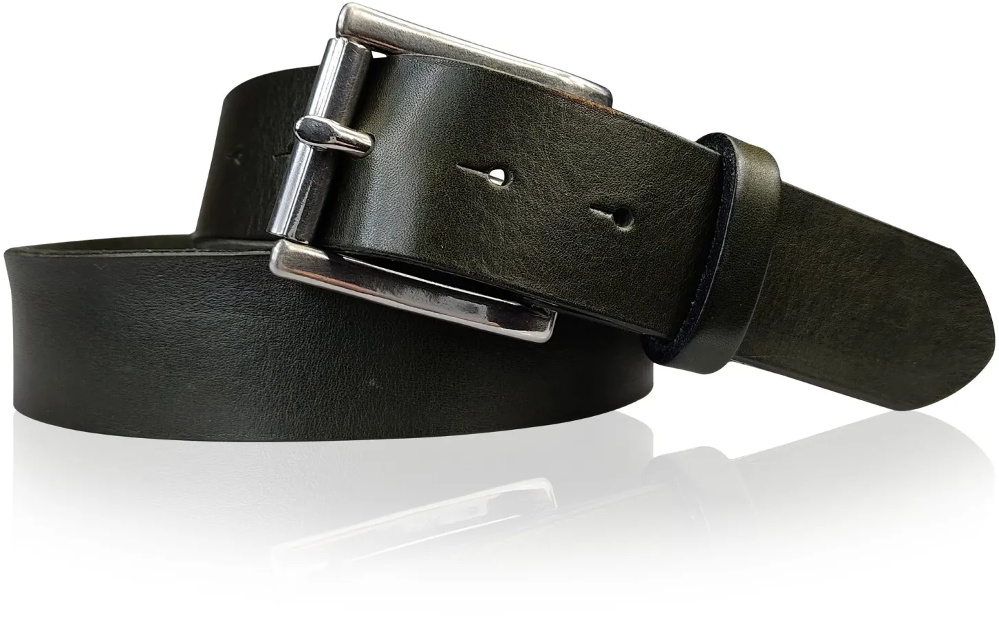 Best Patina® hochwertiger 4 cm Ledergürtel, Sattlerleder, massive silberne Edelstahl Rollschnalle