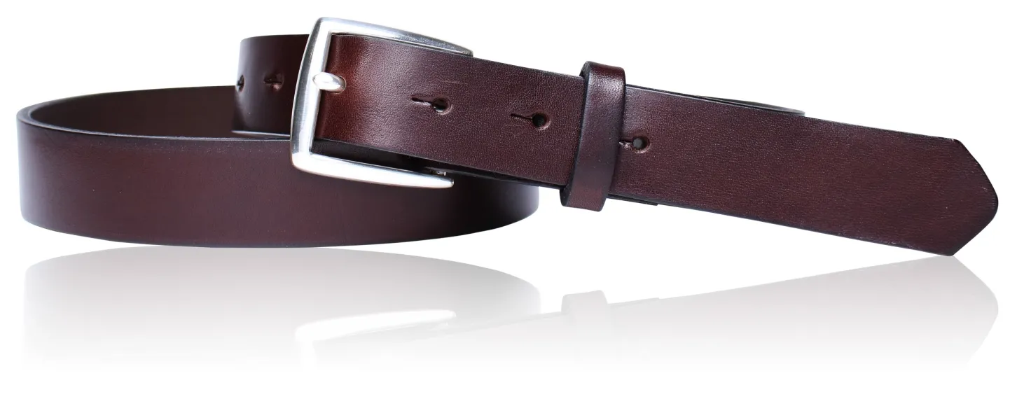 Best Patina® hochwertiger 3 cm Herrengürtel, massive versilberte Messingschnalle, pflanzlich gegerbtes Sattlerleder