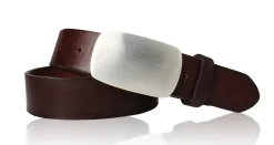 Best Patina® hochwertiger Herrengürtel, massive, silberne Edelstahlschnalle, pflanzlich gegerbtes Sattlerleder