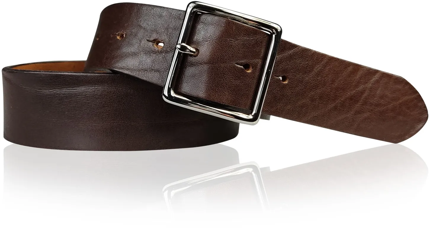 Best Patina® hochwertiger 4 cm Ledergürtel, Sattlerleder, quadratische Messingschnalle verchromt