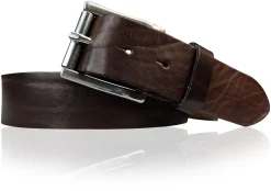 Best Patina® hochwertiger 4 cm Ledergürtel, Sattlerleder, massive silberne Edelstahl Rollschnalle