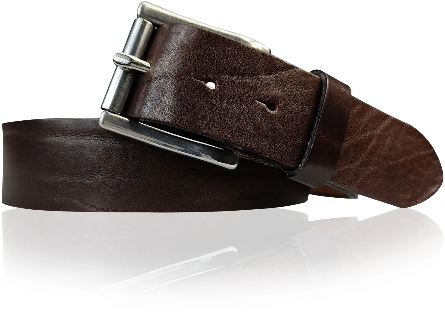 Best Patina® hochwertiger 4 cm Ledergürtel, Sattlerleder, massive silberne Edelstahl Rollschnalle