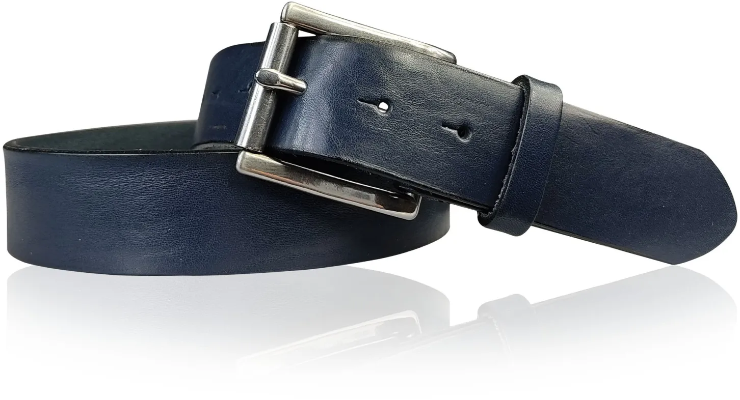 Best Patina® hochwertiger 4 cm Ledergürtel, Sattlerleder, massive silberne Edelstahl Rollschnalle
