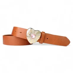 Best&Timeless Damen Ledergürtel 4 cm, goldene Herzschnalle rosa Strassstein