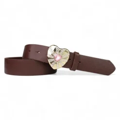 Best&Timeless Damen Ledergürtel 4 cm, goldene Herzschnalle rosa Strassstein