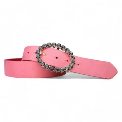 Best&Timeless Damen Ledergürtel 4 cm, Gürtelschnalle mit schwarzen Strasssteinen