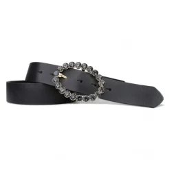 Best&Timeless Damen Ledergürtel 4 cm, Gürtelschnalle mit schwarzen Strasssteinen