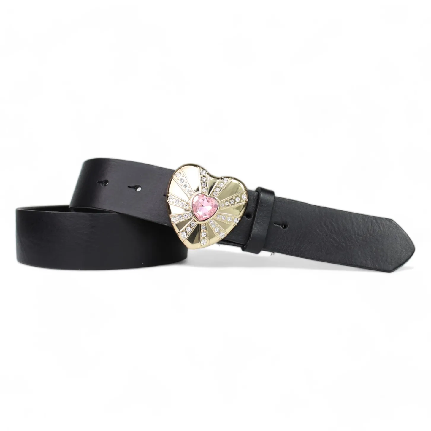 Best&Timeless Damen Ledergürtel 4 cm, goldene Herzschnalle rosa Strassstein