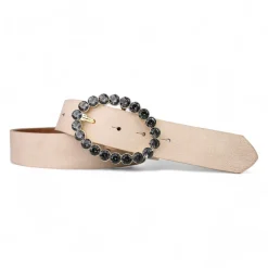 Best&Timeless Damen Ledergürtel 4 cm, Gürtelschnalle mit schwarzen Strasssteinen