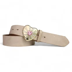 Best&Timeless Damen Ledergürtel 4 cm, goldene Herzschnalle rosa Strassstein