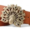 Best&Timeless Gürtel Damen 4 cm, Gürtelschnalle Pfau, schwarzer Strass, vegetabiles Leder
