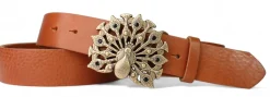 Best&Timeless Gürtel Damen 4 cm, Gürtelschnalle Pfau, schwarzer Strass, vegetabiles Leder