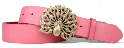 Best&Timeless Gürtel Damen 4 cm, Gürtelschnalle Pfau, schwarzer Strass, vegetabiles Leder