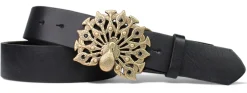 Best&Timeless Gürtel Damen 4 cm, Gürtelschnalle Pfau, schwarzer Strass, vegetabiles Leder