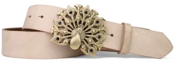 Best&Timeless Gürtel Damen 4 cm, Gürtelschnalle Pfau, schwarzer Strass, vegetabiles Leder