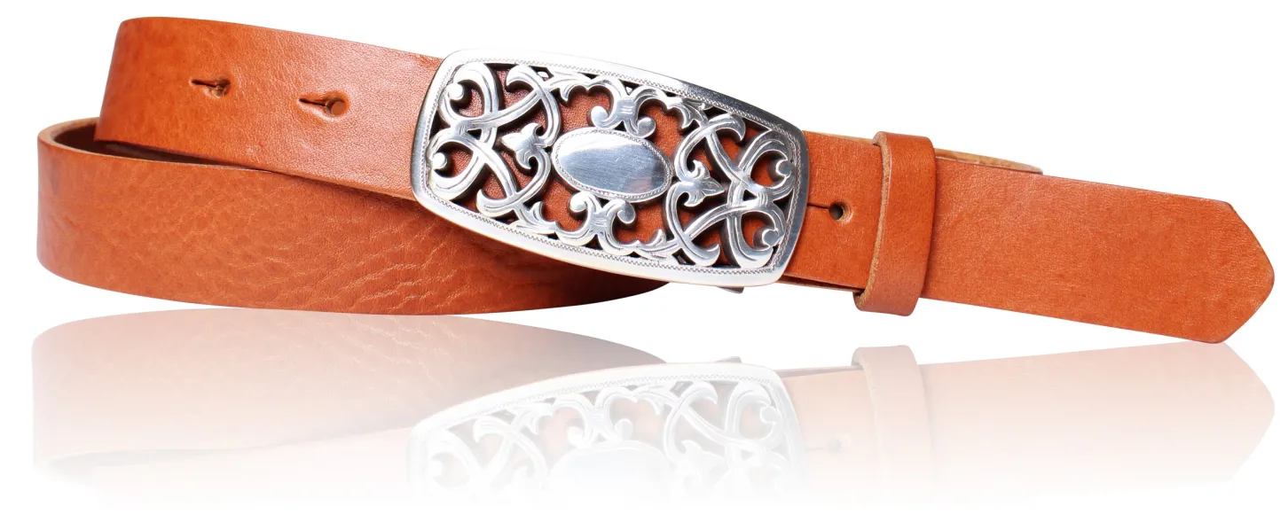 Best&Timeless hochwertiger Damen Ledergürtel 3 cm, silberne florale Gürtelschnalle, vegetabiles Leder