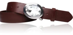 Best&Timeless hochwertiger Damen Ledergürtel 4 cm, Gürtelschnalle mit großem Strassstein, vegetabiles Leder