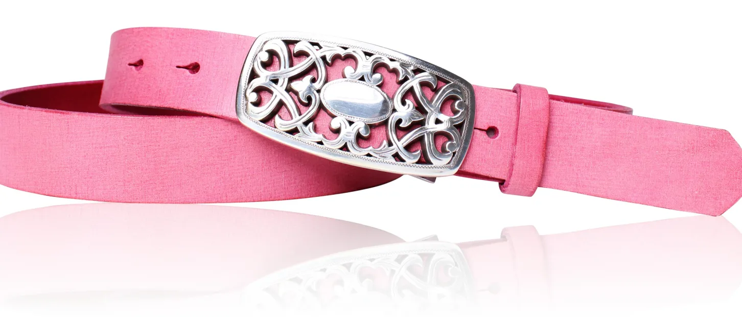 Best&Timeless hochwertiger Damen Ledergürtel 3 cm, silberne florale Gürtelschnalle, vegetabiles Leder