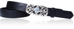 Best&Timeless hochwertiger Damen Ledergürtel 3 cm, silberne florale Gürtelschnalle, vegetabiles Leder