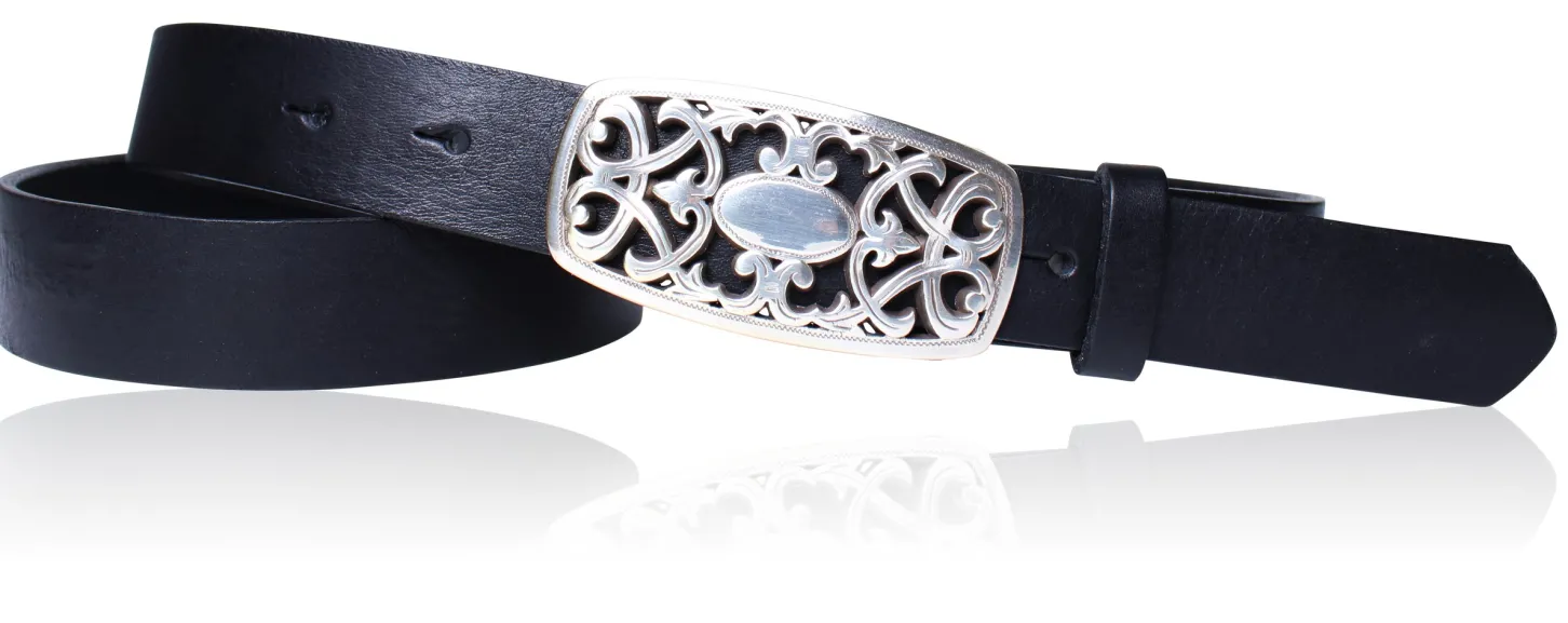 Best&Timeless hochwertiger Damen Ledergürtel 3 cm, silberne florale Gürtelschnalle, vegetabiles Leder