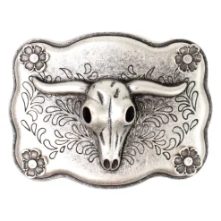 Büffelkopf Gürtelschnalle 4 cm silber, Westernschnalle, Longhorn Buckle