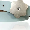 BLUME: süßer Kindergürtel mit silberner Blumenschnalle mit Straß, plastikfrei, 2 cm schmal