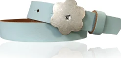 BLUME: süßer Kindergürtel mit silberner Blumenschnalle mit Straß, plastikfrei, 2 cm schmal