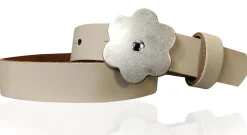 BLUME: süßer Kindergürtel mit silberner Blumenschnalle mit Straß, plastikfrei, 2 cm schmal
