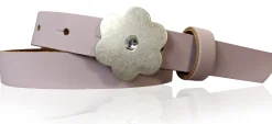 BLUME: süßer Kindergürtel mit silberner Blumenschnalle mit Straß, plastikfrei, 2 cm schmal