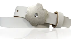 BLUME: süßer Kindergürtel mit silberner Blumenschnalle mit Straß, plastikfrei, 2 cm schmal