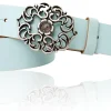 BLUMENGÜRTEL Damen Ledergürtel 3,5 cm Echtleder Gürtel florale Gürtelschnalle, Blumenschnalle